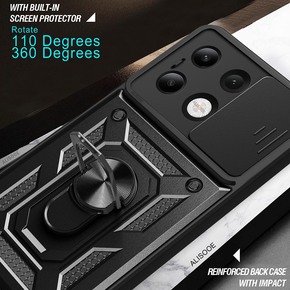 Funda for Redmi Note 13 4G Case Slide Camera Ring Stand Protect Phone Cover for Xiaomi Redmi Note 13 4G Armor Capa