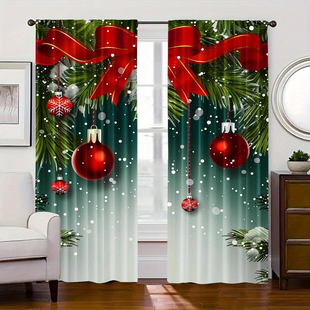 2pcs Set Christmas-Themed Curtains - Digital Print Rod Pocket Design Polyester  Perfect for Living Room Kitchen Bedroom Windows