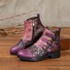 Genuine Leather Exquisite Embossing Ankle Boots Women Shoes Ethnic Style Handmade Round Toe Short Boots