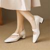 Women Cute White Hollow Out Comfort Spring & Summer Square Heel Shoes for Party Lady Brown Soft Leather Shoes Ab641