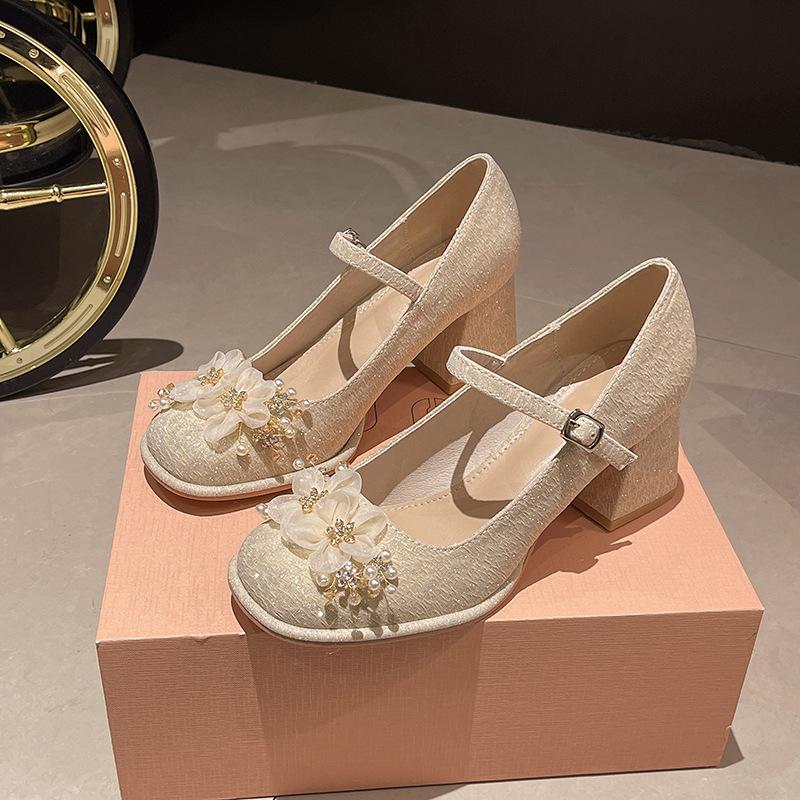 Fairy Style Square Root High Heels for Women's Spring New Popular Models with French Mary Jane High Heels for Women