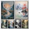 Traditional Chinese Mountain Landscape Nature River Boat Art Posters Canvas Painting Wall Prints Pictures Living Room Home Decor