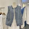Vest for Women Cotton Lace Vintage Sleeveless Jacket Women Casual Vests Sleeveless Tops Denim Vest