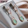 Kinel Lake Green Zircon Long Dangle Earrings For Women Water Drop Stone Earrings