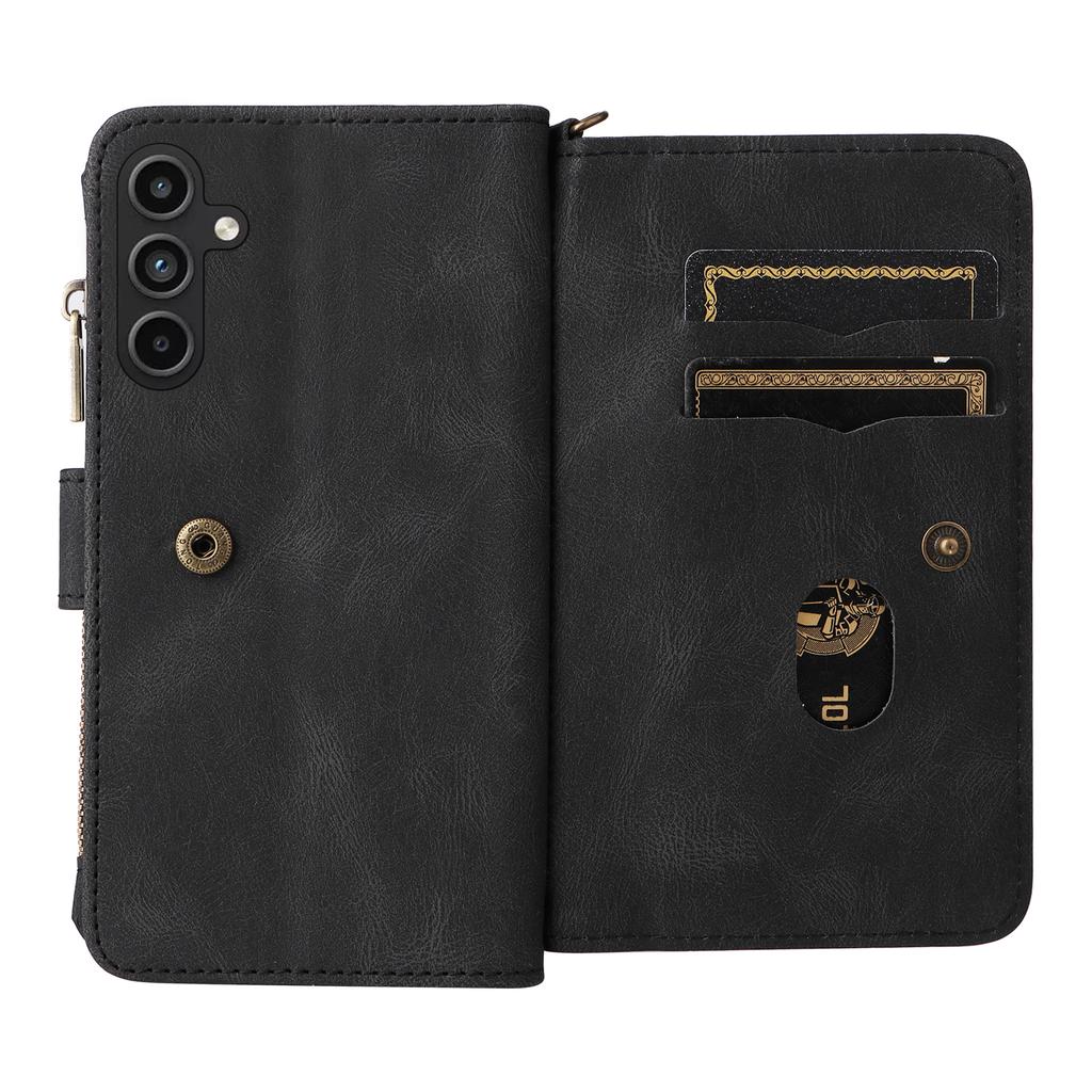 For Samsung Galaxy A15 4G Zipper Wallet Case with 15 Card Slots and Strap Leather Phone Cover