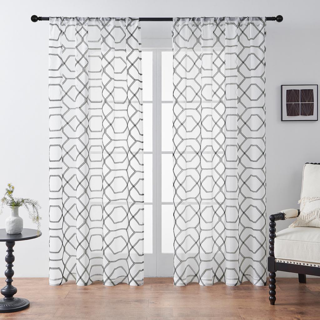 Geometric Embroidery Pastoral Korean Curtains Semi-Blackout Screen Curtain Finished Living Room Bedroom Window Screen