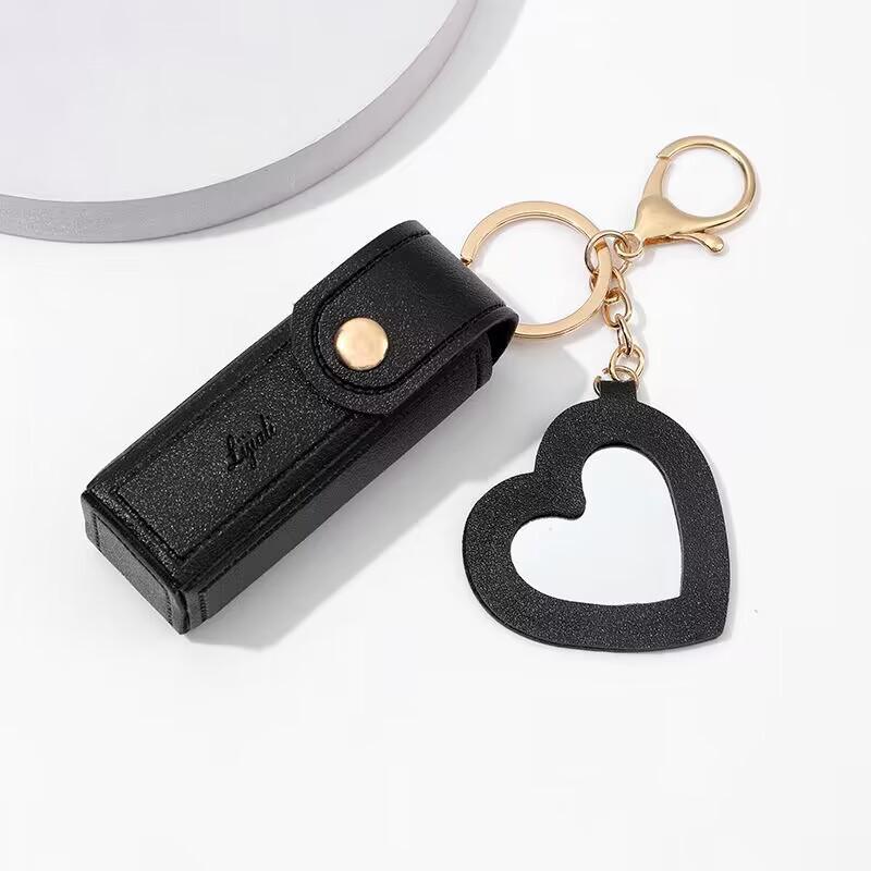 Mini Heart Mirror Lipstick Pouch: Portable Makeup & Coin Purse Keychain