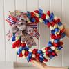 July 4th Wreath 15Inch Patriotic Floral Wreath with Burlap Bow Handcrafted Independence Day Garland Decoration for Front Door Wall Home Decor