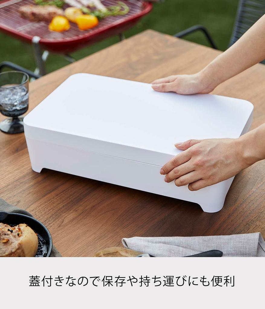 Yamazaki Jitsugyo 4911 Tabletop Draining Tray with Lid Tower Square White Tower Refrigerator Storage Convenient for Pots and Barbecues Approx.