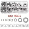 180Pcs Stainless Steel Flat Washer Assortment M2-M10 Sizes With Storage Box O-Ring Fasteners Polished Surface Easy Installation