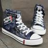 Men's Trendy High-Top Canvas Shoes, Black & Blue Denim, Foldable Upper, Casual Breathable Sneakers for Spring & Summer