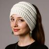 Solid Color Ponytail Beanie Hat Headwear Women's Hat Warm Knitted Hat  Winter