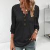 Women Spring Fall Top Hollow Out Lace Button Decor V Neck Soft Breathable Pullover Patchwork Long Sleeve Mid Length Lady T-shirt
