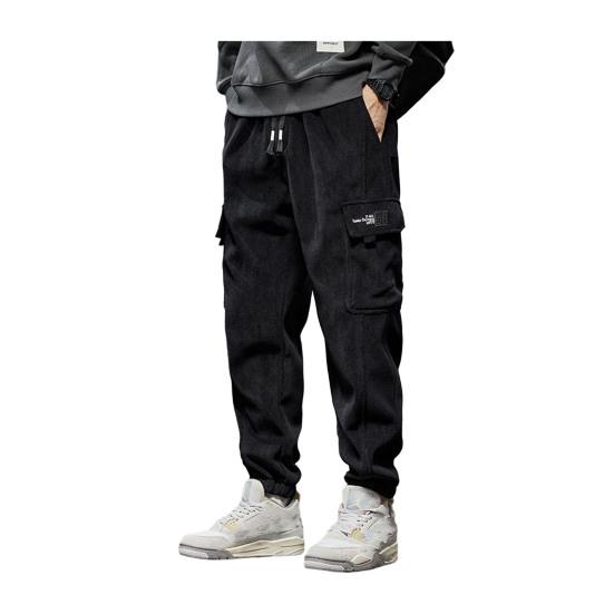 Fall Winter Men Cargo Pants Loose Drawstring Elastic Waist Plus Size Joggers Thickened