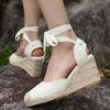 Espadrilles Wedge Sandals for Women Summer 2025 Closed Toe Ankle Strap Slingback Sandals Woman Comfort Lace Up Casual Sandalias