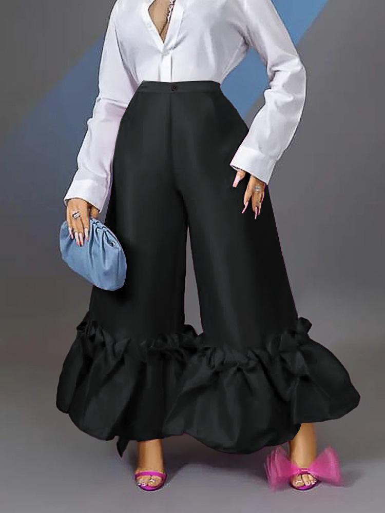 Summer High Waist Loose Ruffle Wide Leg Pants for Women