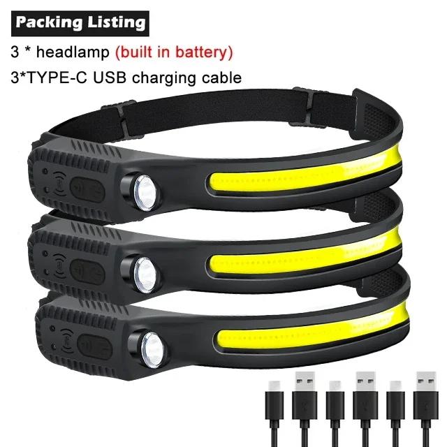 KDULIT Induction LED Headlamp COB Wide Beam Wave Sensor Head Lamp Built In Battery USB Rechargeable Fishing Headlight Lantern