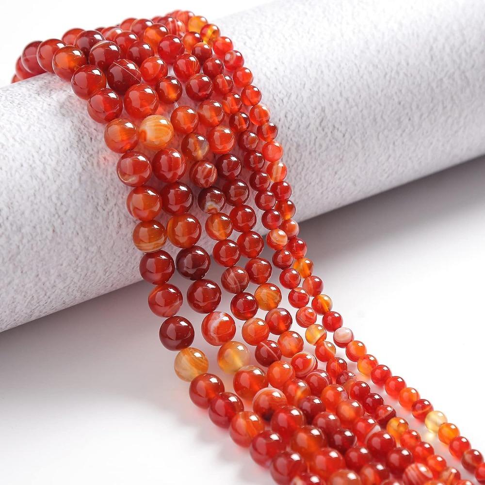 Round Natural Stone Beads Red Spacer Beads DIY Jewelry Making Round Agate Striped Beads  Necklace