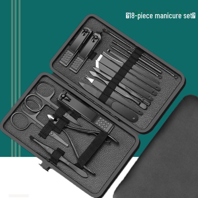 18-Piece Portable Black Stainless Steel Nail Clipper Set