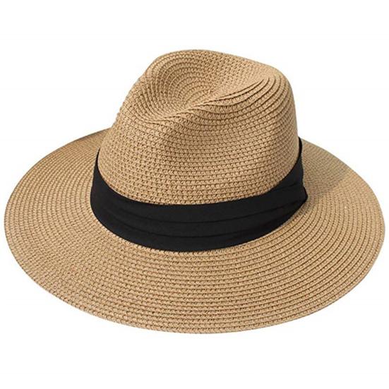 Ladies Hat Wide Brim Sun Protection Wide Applications Simple Pure Color Straw Hat for Beach