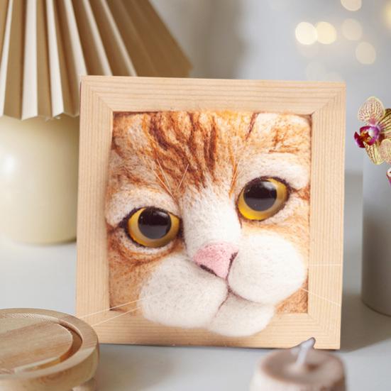 Photo Frame Ornaments with Shaping Base Wool Felt Interactive Lovely Cat Head Doll Knitting Kit Household Supplies