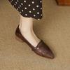 French Retro Low-heeled Leather Shoes for Women New Spring and Autumn Microfiber Pointed Toe Shallow Mouth Single Shoes for Grandma Shoes