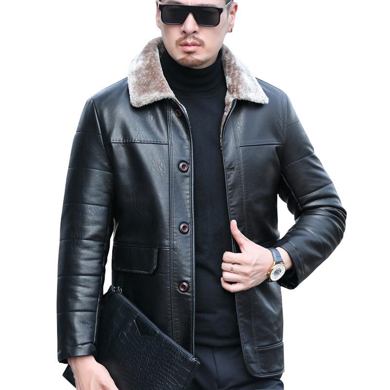 Winter Thickened Genuine Leather Down Jacket for Men, Medium and Long Lapel Jacket, New Sheepskin Leather Jacket for Men