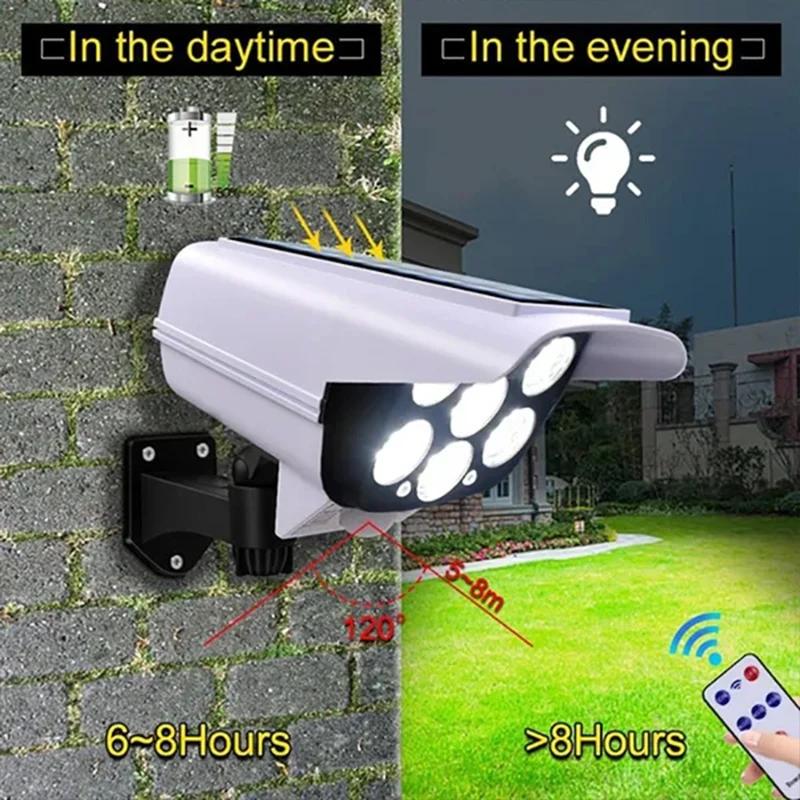 77LED Solar Motion Sensor Security Light Outdoor Dummy Camera Wireless Flood Light Waterproof Lamp For Home Garden,1/2/3PCS