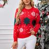Casual Loose Round Neck Christmas Red Sweater Autumn Winter Women Christmas Tree Jacquard Pullover Knitted Sweater