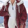 Women's Warm Loose Hooded Jacket Winter Women Long-Sleeved Color Block Zipper Fluff Hooded Warm Coat Jacket