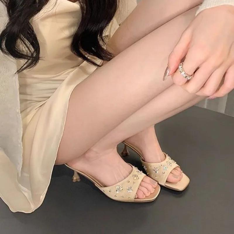 Fashion With Heel Rhinestone Shoes Summer Top Designs Slides Sale Designer Luxury New Collection 39 Women's Slippers and Ladies Sandals