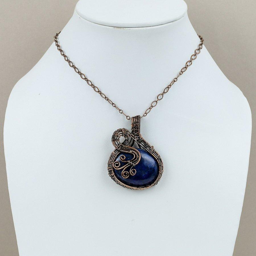 Lapis Lazuli Handmade Copper Wire Wrap Jewelry Pendant 2.21" l9D14