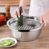 3-Piece Multifunctional Stainless Steel Vegetable Cutter, Grater, and Draining Bowl Set Modern Kitchen Tool