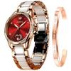 Ladies Mechanical Automatic Cute Ladies Watch Ceramic Pink Gold Date Crystal Red Ladies Watch