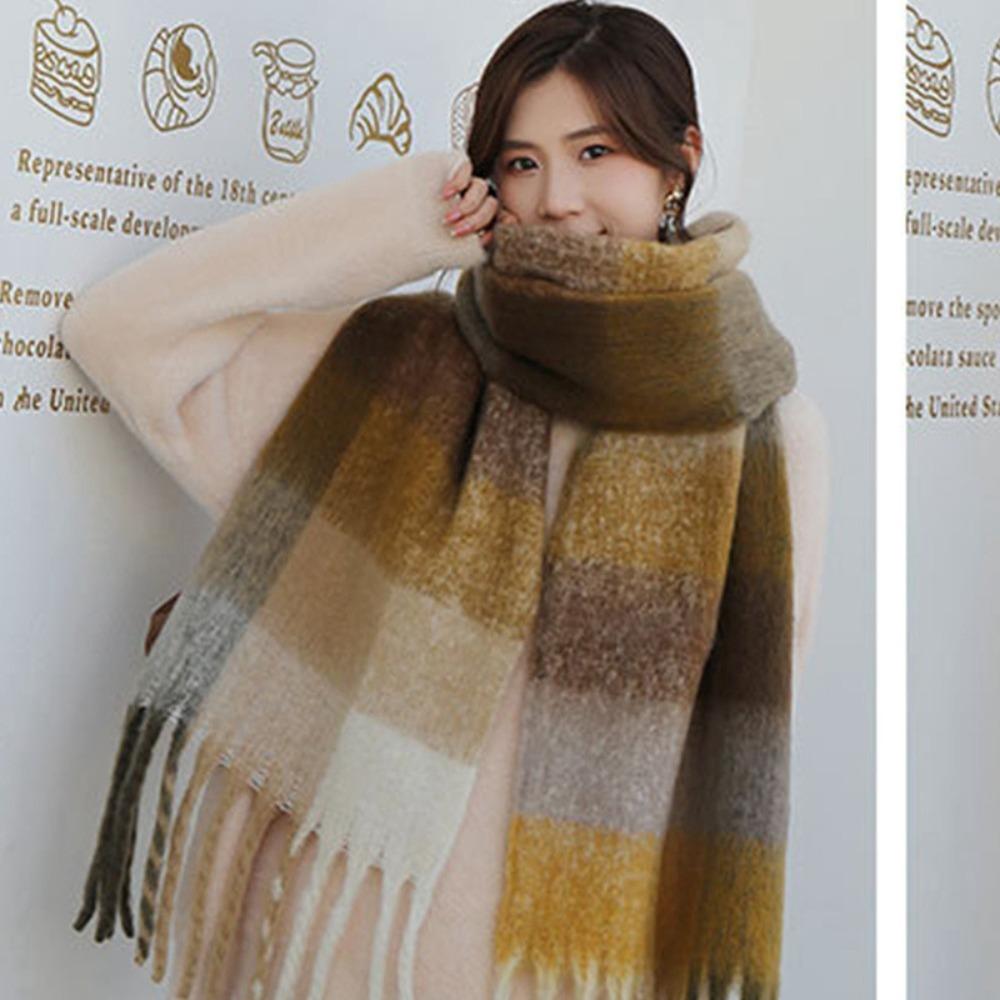 Versatile Four Color Cashmere Scarf Long Tassel Rainbow Winter Plaid Shawl Gradient Tie Dye Scarf