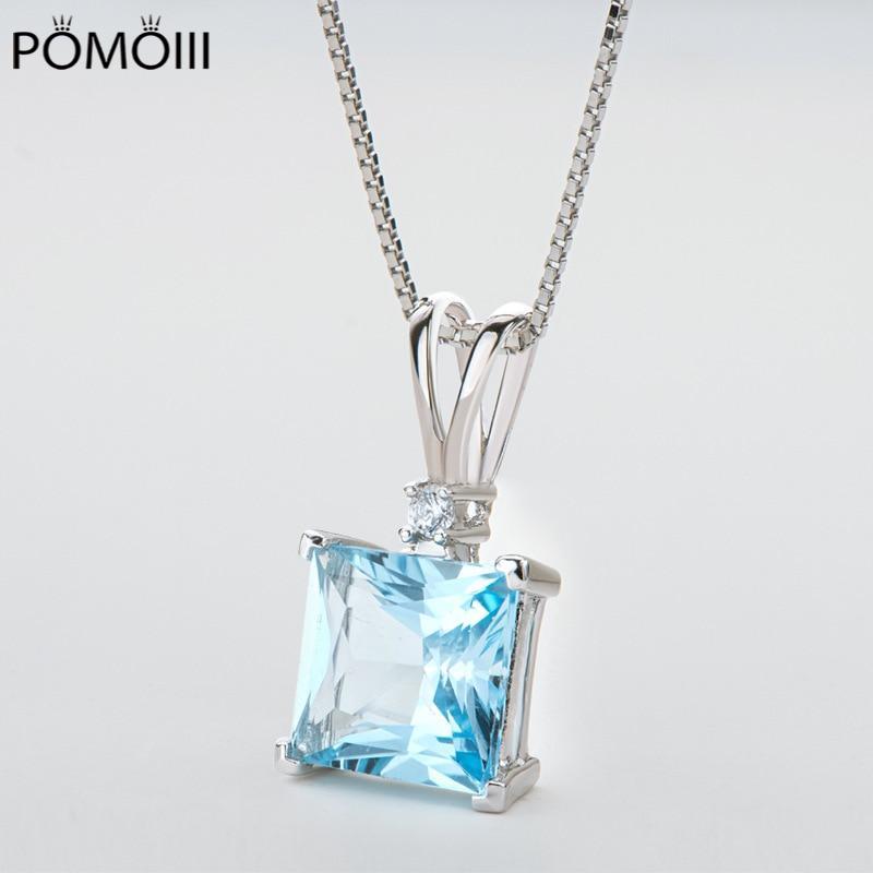 Подвеска из натурального небесно-голубого топаза, ожерелье из стерлингового серебра 925 пробы для женщин, 9*9 мм, женское ожерелье с подвеской, подарок на день рождения для девочки, оптовая продажа