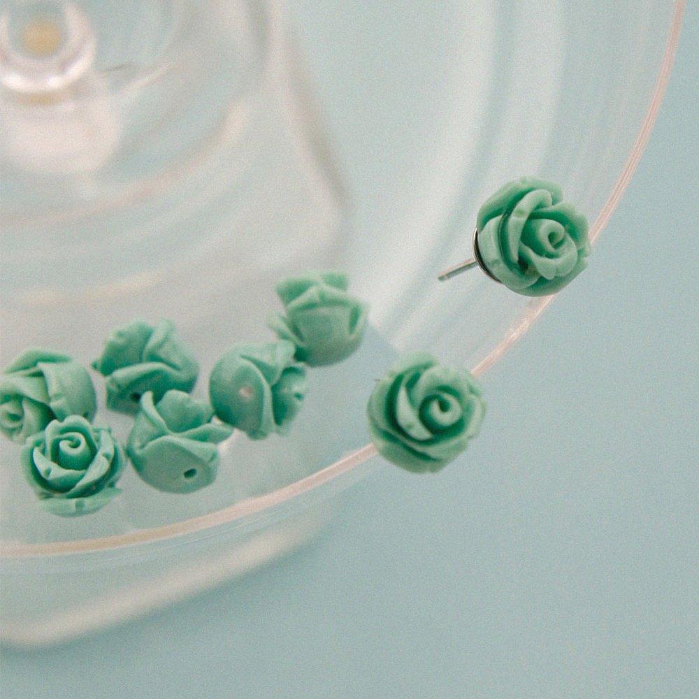 Jlauren Turquoise Rose Flower Stud Earrings M04032