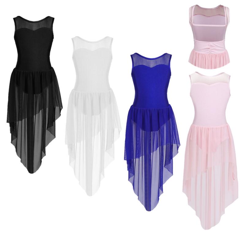 Kids Ballet Tutu Dance Leotard Dress Sleeveless High-low Hem Girls Gymnastics Leotard Stage Costumes