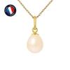 Pendant - - Genuine Freshwater Cultured Pearl 7-8 Mm Pink - Yellow Gold - Silver Chain 42 Cm