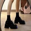2025 Spring and Autumn Thin Black Platform Small Leather Shoes Women's Heightened Thick Heel Mary Jane Shoes Muffin High Heel Loafers