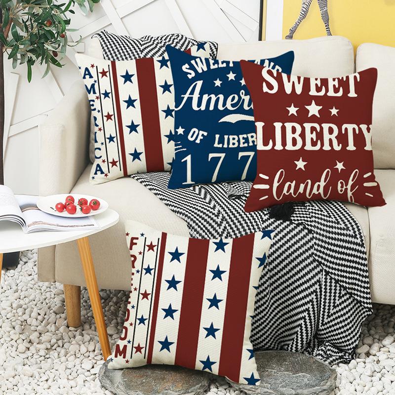 New Home Office Pillow Cover Freedom Day Pentagram Letter Printed Linen Cushion Cover