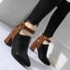 Women Ankle Boots Black Chunky High Heel 7CM Color Matching Buckle Bota Back Zip Casual Female PU Learther Botines Chelsea