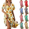 Women's Summer Dress Loose Beach Vacation Casual Deep V Neck Short Sleeve Dress Elegant Dress