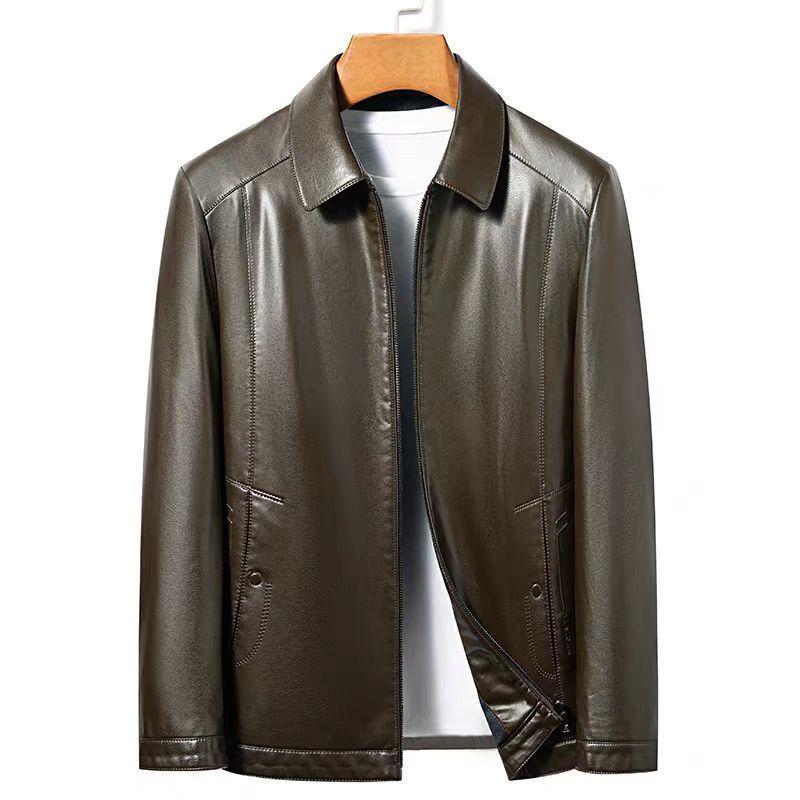 Men's Middle-Aged & Elderly Leather Jacket - Autumn/Winter, Warm, Thick, Windproof, Cycling Outerwear.