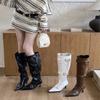 Retro Pleated Piled Boots Thin Heel High Heel Knight Boots 2025 Autumn and Winter New Pointed Belt Buckle Knee Boots