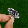 Натуральный африканский аметист серебро 925 пробы кольцо с несколькими камнями в виде цветка с регулируемым размером для женщин