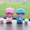 "Creative Resin Couple Walking Dog Car Ornament - Cute Interior Decoration"