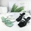 Women Summer 8 .5cm High Heels Slippers Mules Clear Crystal Block Heels Slides Lady Fetish Party Green Slip On Comfort Shoes