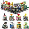 16 Style Mini Street View Coffee Store Flower Shop Hair Salon Piano Game Hall Fruit Bookstore Building Blocks Bricks Movie Model Toy Boys Girls Gifts