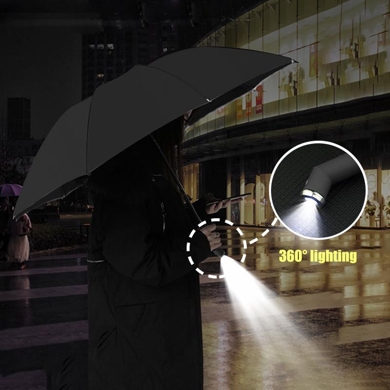 TENTAGON Automatic Umbrella With LED Flashlight Three Folding UV Umbrella For Rain and Sun 10 Ribs Windproof Portable Parasol